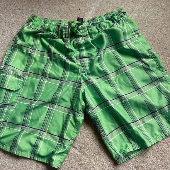 OP Other - OP Men’s Swim Trunks Size Large Green Plaid Quick-Dry Board Shorts